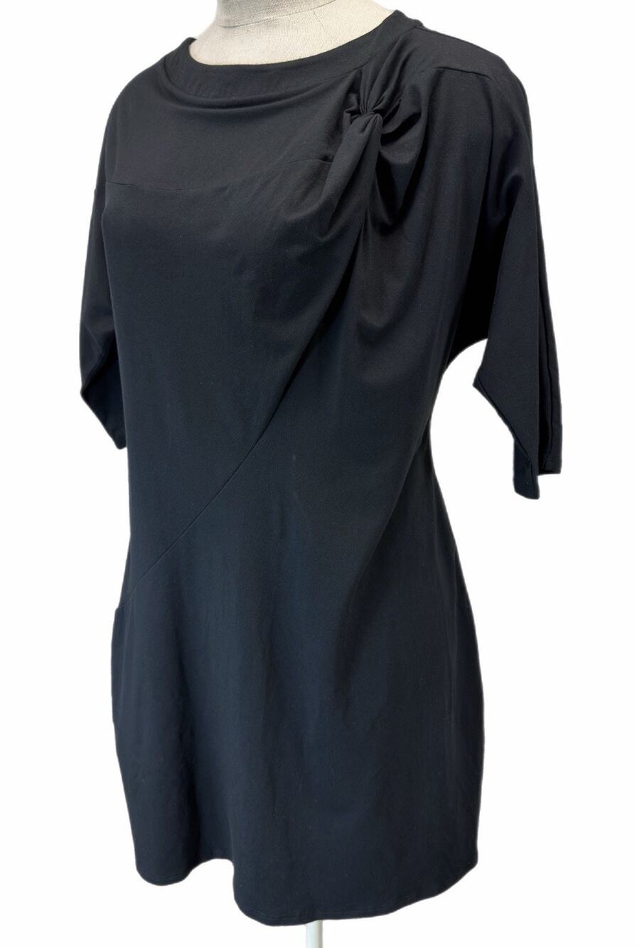 Chalet Black Knit Tunic Dress Bow Accent 3/4 Sleeve USA Made Stretch Soft 1X